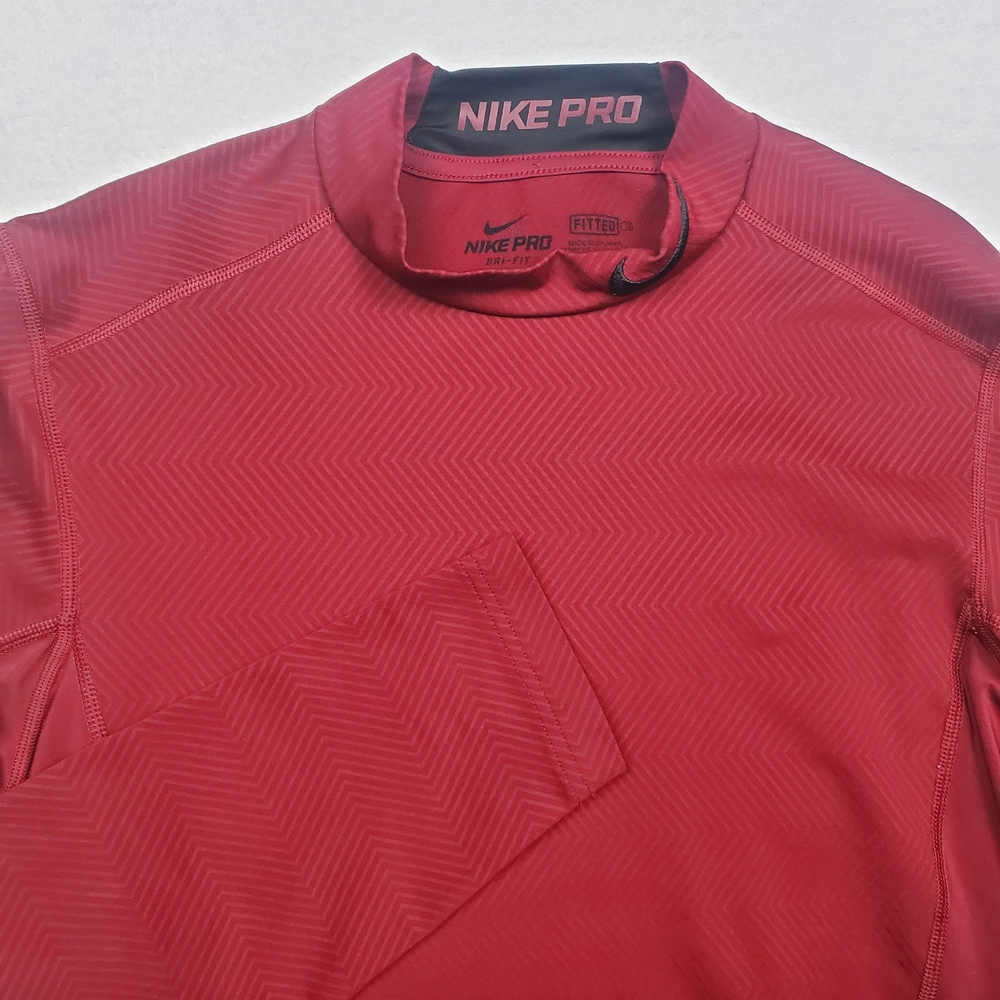 Nike Pro Dri Fit Fitted Mock Neck Long Sleeve Shirt Mens Medium Red